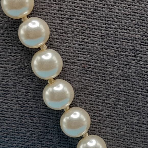 Vintage Glass Pearl Necklace, 8mm Faux Pearl Beads, 24 Inches, Hand Knotted - Picture 3 of 10